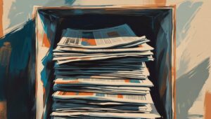 Kuva, jossa sanomalehtiä, mutta ei selkeää tekstiä näkyvillä